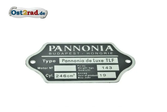 Typenschild Pannonia de Luxe geschwungene Form