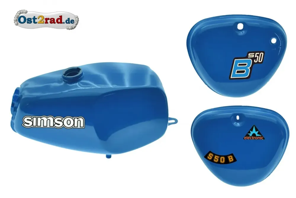 2.Wahl Büffeltank Set mit Deckel für Simson S50 S51, MediumBlue, innen versiegelt 2.Wahl Büffeltank Set mit Deckel für Simson S50 S51, MediumBlue, innen versiegelt