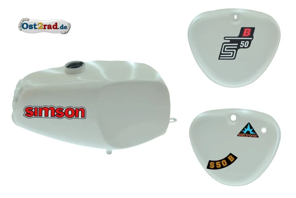 2.Wahl Büffeltank Set mit Deckel für Simson S50 S51, Weiß, innen versiegelt 2.Wahl Büffeltank Set mit Deckel für Simson S50 S51, Weiß, innen versiegelt