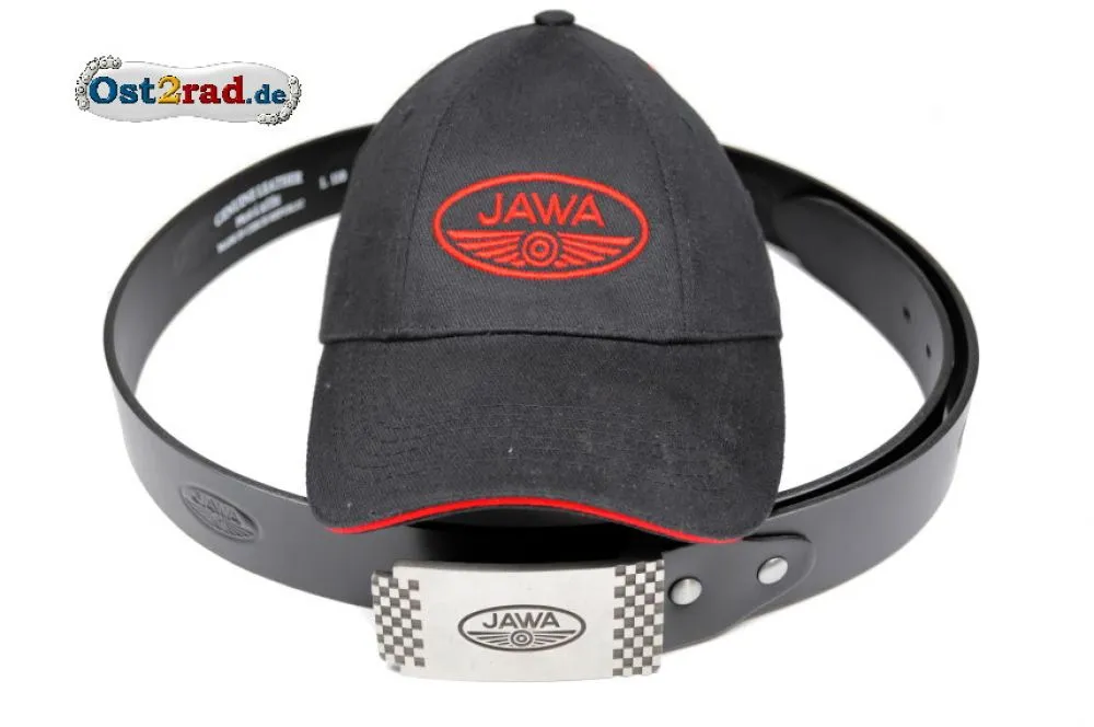 Gürtel und Schirmmütze mit JAWA Logo, Geschenkset Gürtel und Schirmmütze mit JAWA Logo, Geschenkset