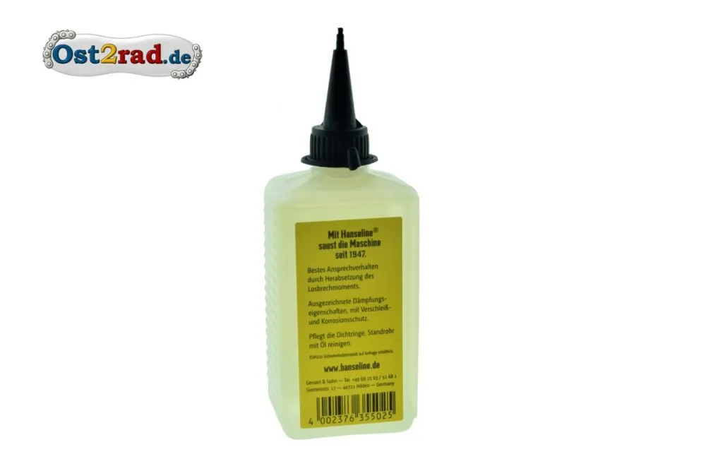 Telegabelöl Hanseline SAE5 für Simson MZ Jawa, 200ml Dosierflasche Telegabelöl Hanseline SAE5 für Simson MZ Jawa, 200ml Dosierflasche