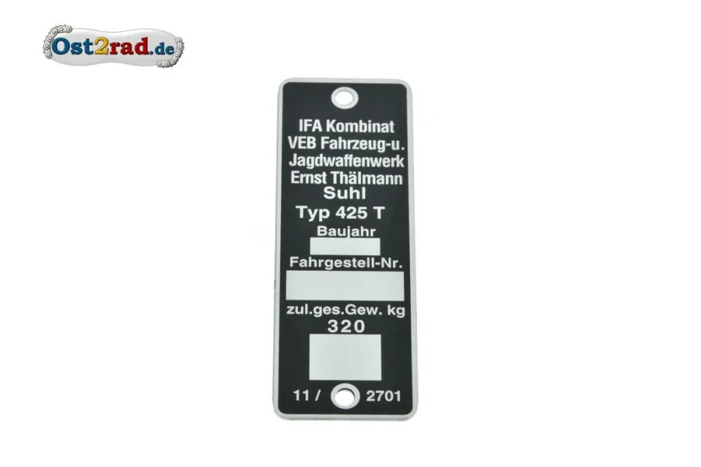 Typenschild Simson AWO -T 425 eckig Typenschild Simson AWO -T 425 eckig