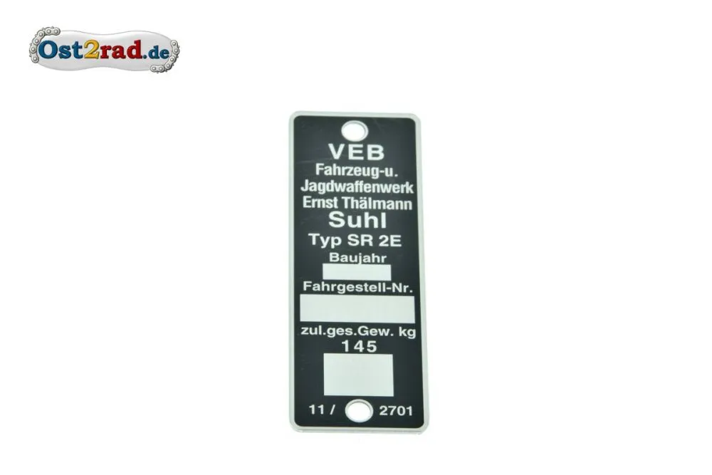 Typenschild SR2E - SENKRECHT Typenschild SR2E - SENKRECHT