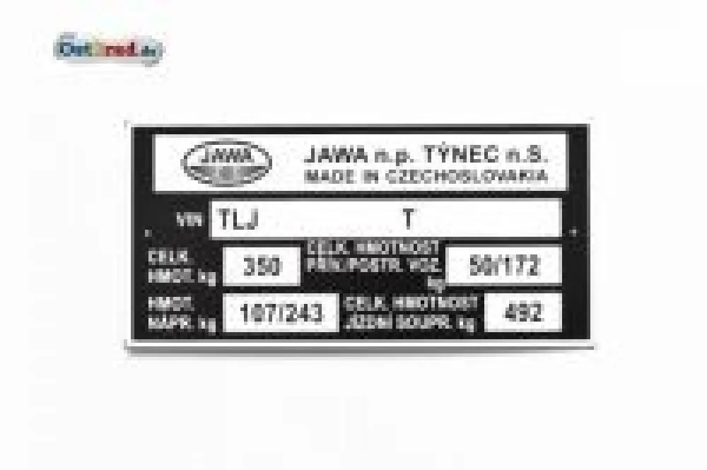 Typenschild JAWA 634 638 639 640 Tschechisch Typenschild JAWA 634 638 639 640 Tschechisch