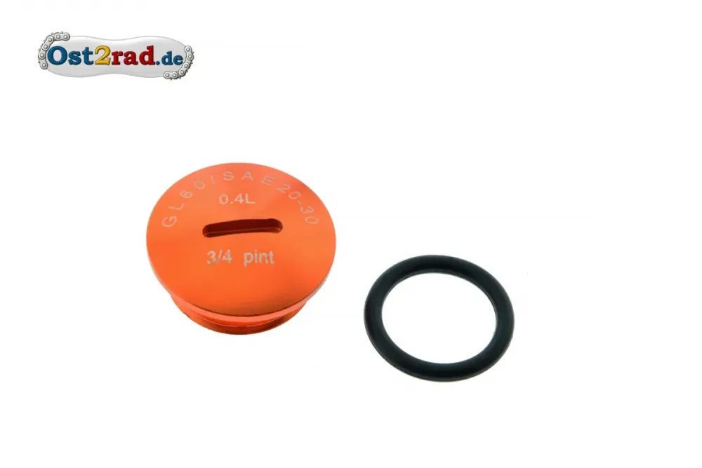 Verschlussschraube ALU ORANGE mit Beschriftung für Motor Simson S51 SR50 KR51/2 inkl. O-Ring Verschlussschraube ALU ORANGE mit Beschriftung für Motor Simson S51 SR50 KR51/2 inkl. O-Ring